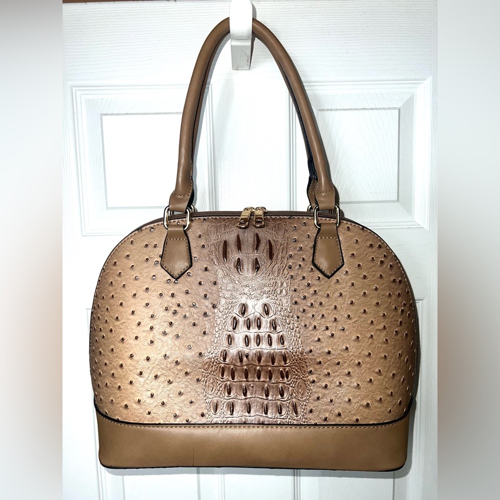 Croc Embossed Purse Satchel Handbag Faux Leather Large Brown Top Handle